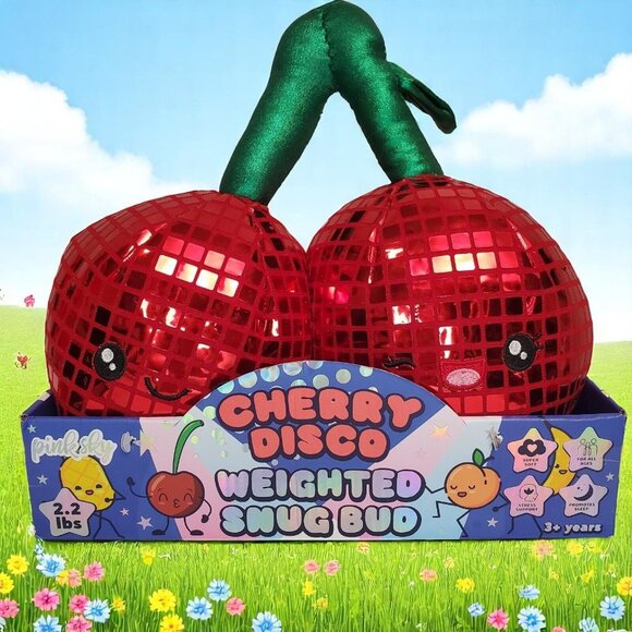 Cherry Disco Red Weighted Snug Bud Pink Sky Plush Pillow Buddy Sleep Support - Picture 3 of 16